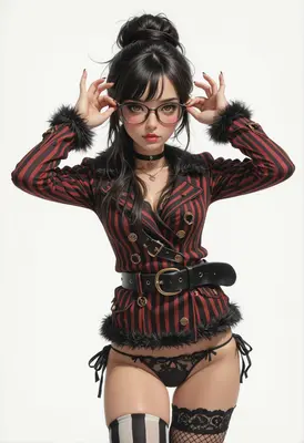 Stylish Girl in Striped Fur Jacket