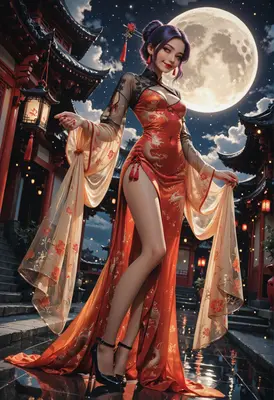 Moonlit Empress in Traditional Red Attire