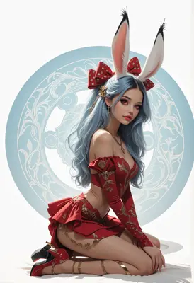 Elegant Bunny Girl in Crimson Attire