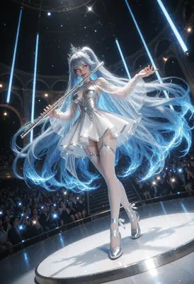 Celestial Flutist on Neon Stage