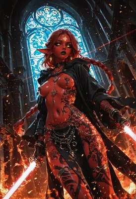 Fiery Demon Warrior in Gothic Cathedral