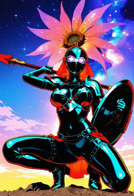 Cosmic Knight with Radiant Flower Bloom