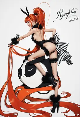 Ginger Bunny Girl With Panda Companion