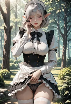 Elf Maid Posing in Sunny Forest