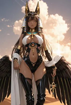 Celestial Egyptian Goddess with Black Wings