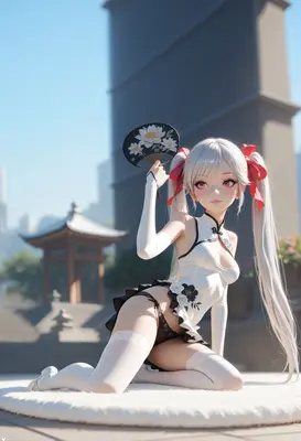 Silver Haired Beauty with Floral Fan