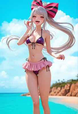 Playful Anime Girl at the Beach