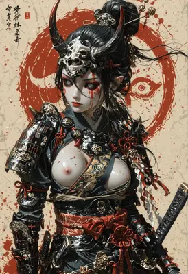 Oni Warrior in Bloodstained Samurai Armor