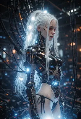 Cybernetic Android Connected to Server Core
