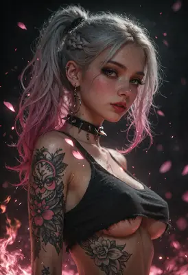 Edgy Punk Girl with Floral Tattoos