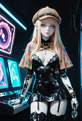 Cybernetic Detective in Neon Arcade