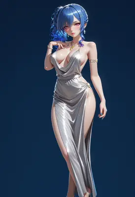 Radiant Blue Haired Beauty in Silver