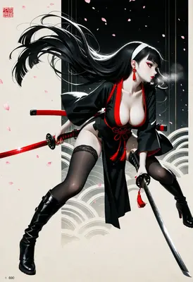 Black and Red Samurai Warrior Maiden