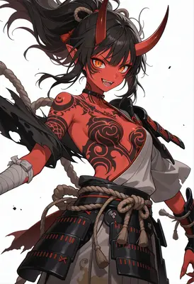 Fierce Oni Warrior with Tribal Tattoos