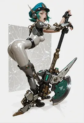 Cyborg Warrior with Mechanical Battle Axe