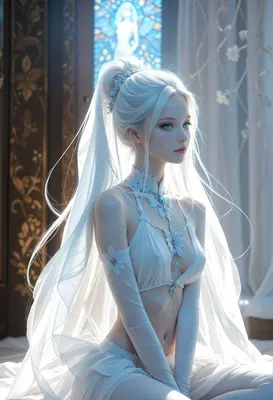 Ethereal White Haired Maiden in Veils