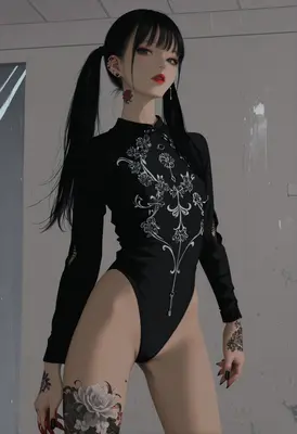 Gothic Girl with Floral Tattoos