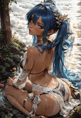 Blue Haired Beauty by the Stream