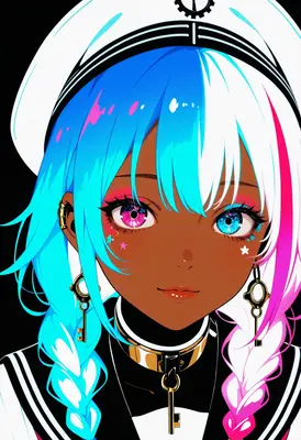 Vibrant Anime Girl with Key Earrings