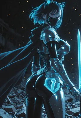 Neon Cybernetic Cat Warrior