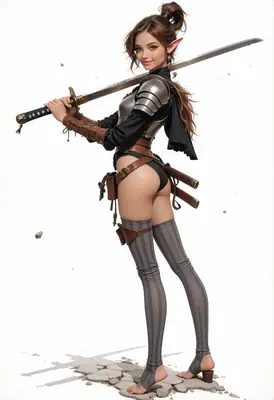 Elf Warrior Resting with Katana