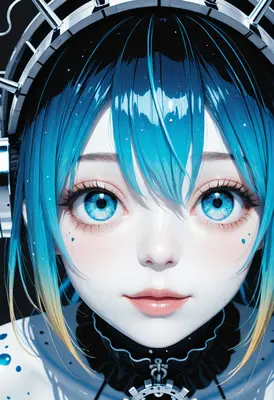 Cybernetic Blue Haired Android Portrait