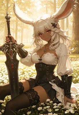 Bunny Warrior Resting in Forest