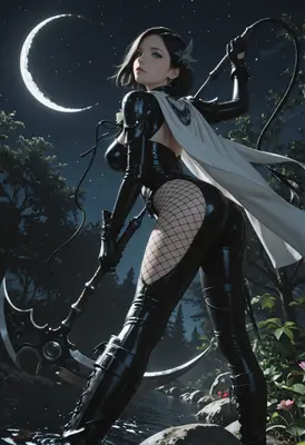 Moonlit Warrior with Scythe and Whip