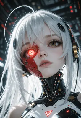 Cyborg Girl with Glowing Red Eye
