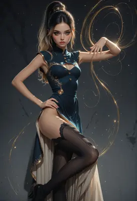 Elegant Sorceress in Ornate Teal Gown