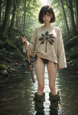 Young Angler in the Forest Stream