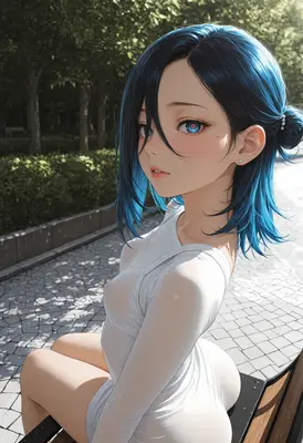 Blue Haired Girl in Sunlit Park