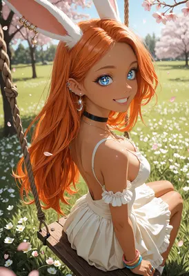 Cheerful Bunny Girl on a Swing