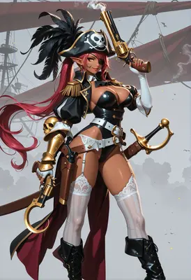 Sultry Pirate Captain with Golden Pistols