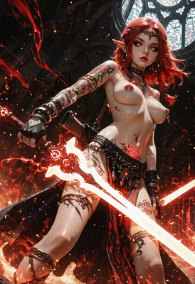 Fiery Elf Warrior with Glowing Blades