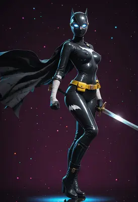 Cosmic Bat Heroine With Glowing Blade