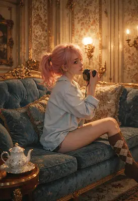 Pink Haired Photographer in Victorian Parlor