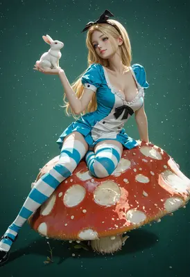 Alice Sitting on a Giant Mushroom