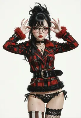 Stylish Girl in Plaid and Lingerie