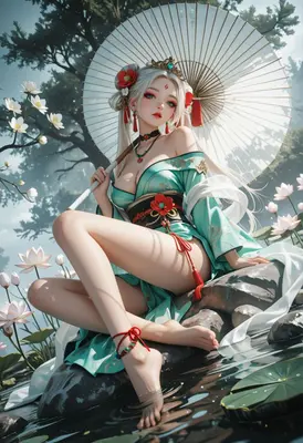Serene Maiden with Traditional Paper Umbrella