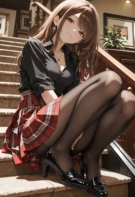 Elegant Girl Sitting on Staircase