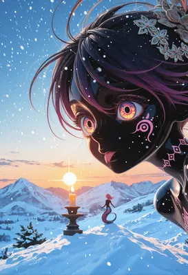 Obsidian Giantess in Winter Sunset