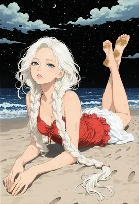 White Haired Girl on Night Beach