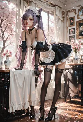 Elegant Maid Amidst Falling Cherry Blossoms