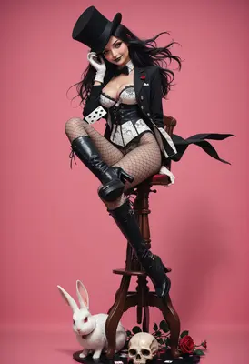 Enigmatic Magician with Her White Rabbit