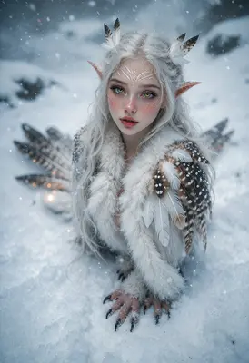 Ethereal Harpy in the Winter Snow