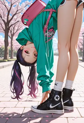 Upside Down School Girl Stretches