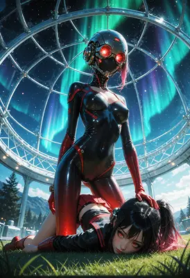 Cyborg Guardian Over Schoolgirl