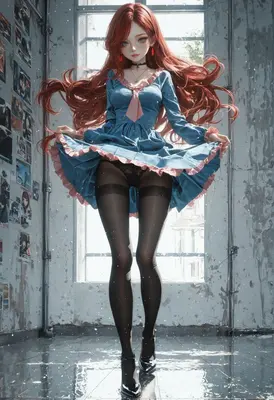 Red Haired Girl in Blue Dress