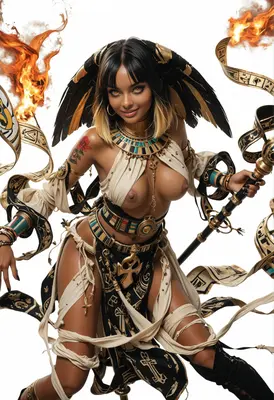 Mystic Egyptian Goddess with Fire Magic